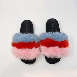 [Bella Luna] Faux Fur Stripe Slides